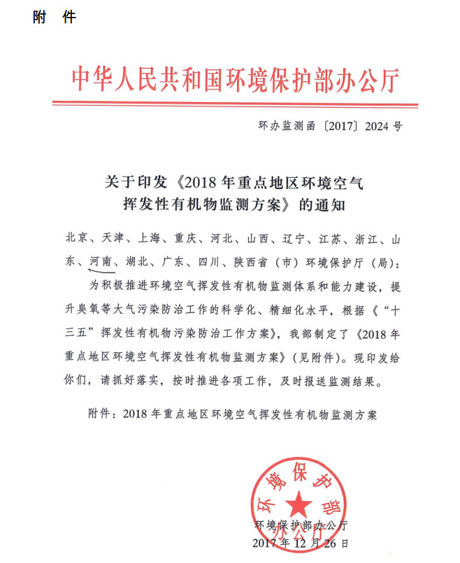 環(huán)境部新發(fā)布：2019年地級及以上城市環(huán)境空氣揮發(fā)性有機(jī)物監(jiān)測方案，附2018年方案要點(diǎn)對比